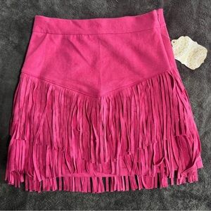 Altar'd State Vibrant Pink Fringe Mini Skirt